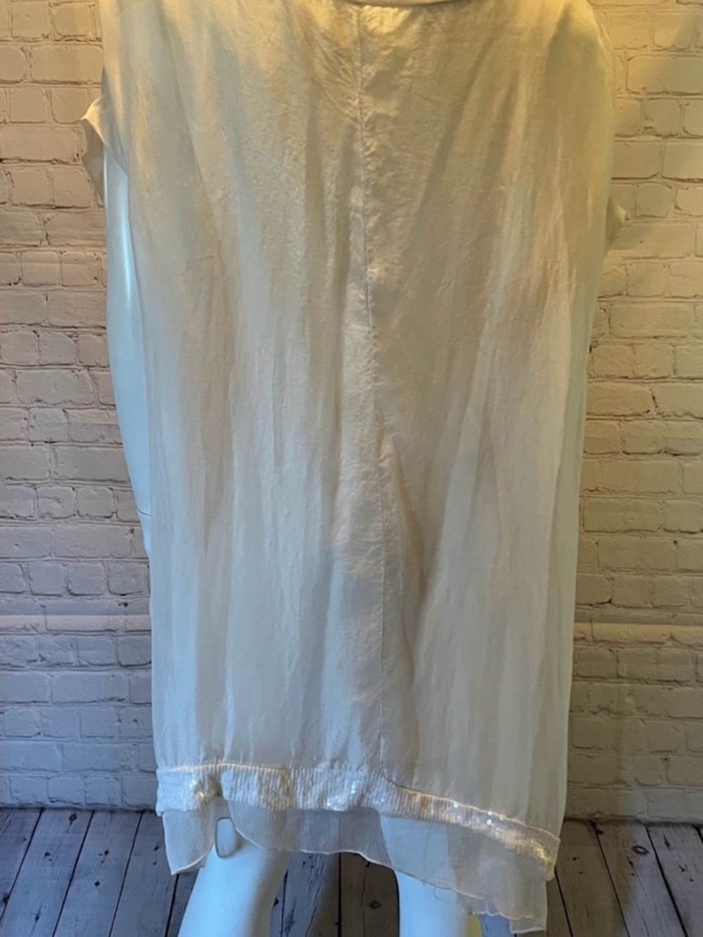 ❤️ VINTAGE White Sheer Tunic DRESS w/ Sequin Hem - Picture 3 of 9